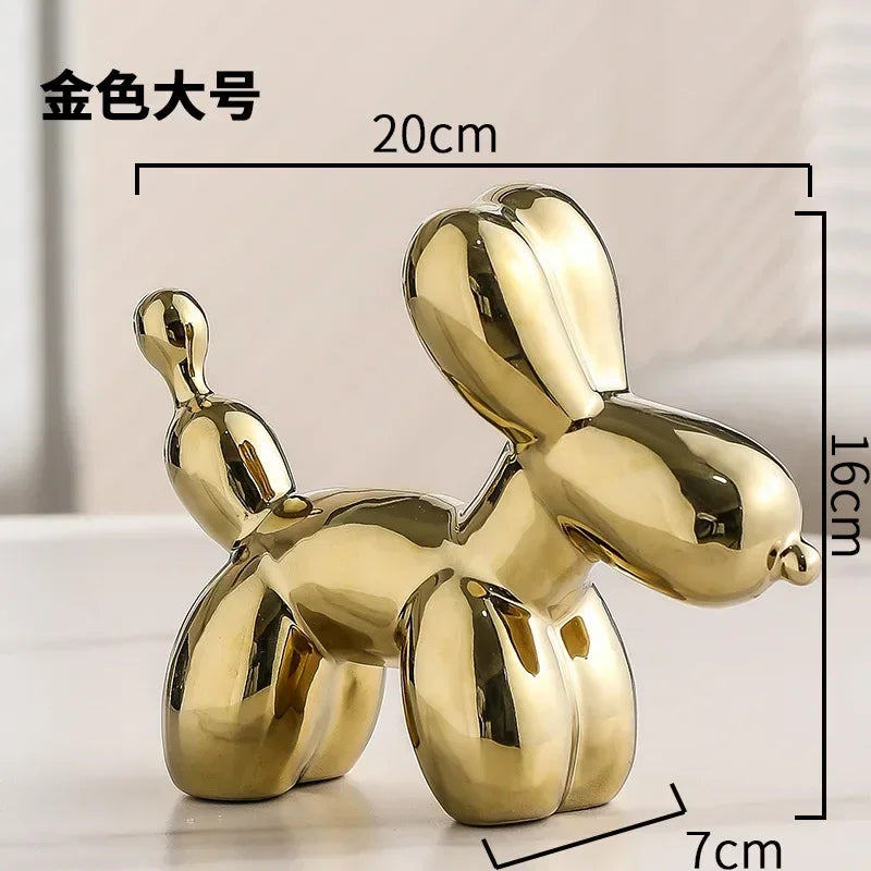 Noordse Keramische Ballon Hond Sculptuur Gouden Dieren Decoraties Beeld Sieraden Voor de Woonkamer Creatieve Desktop Ornament Huisdecoratie
