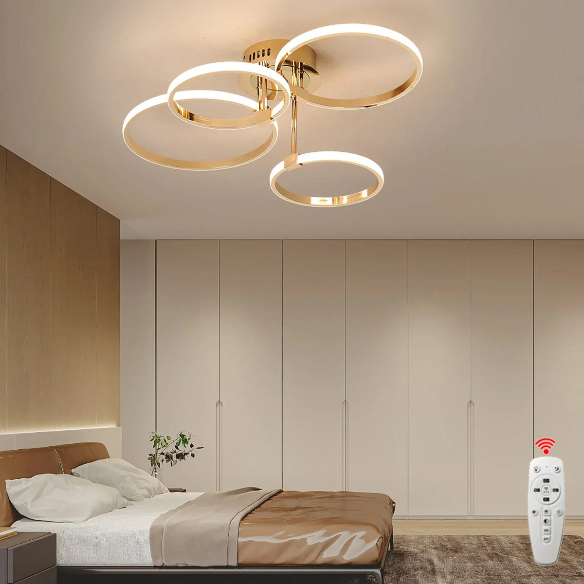Moderne LED Plafond Kroonluchter – Dimbare Verlichting met Afstandsbediening & App-besturing, Goud/Chroom/Zwart Afwerking, voor Woonkamer & Slaapkamer