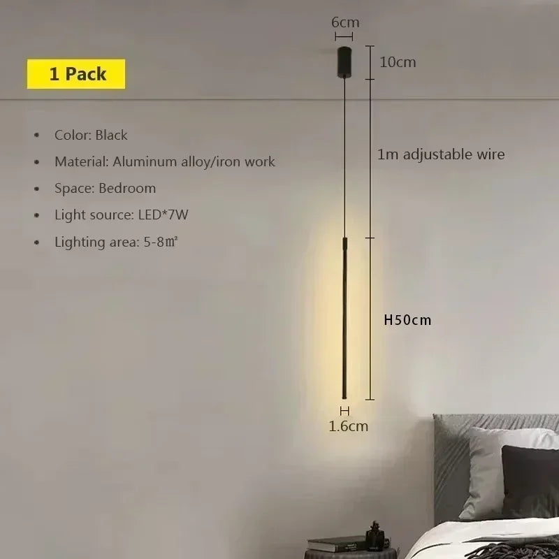 Moderne LED Lange Hanglamp voor Eetkamer, Slaapkamer & Woonkamer – Touch Switch, Aluminium Hanglamp, Witte & Zwarte Lampenkap