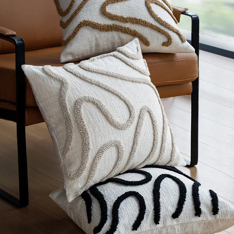 Boho Chenille Kussen met Zachte Geometrische Lijnen voor Sofa en Woonkamer