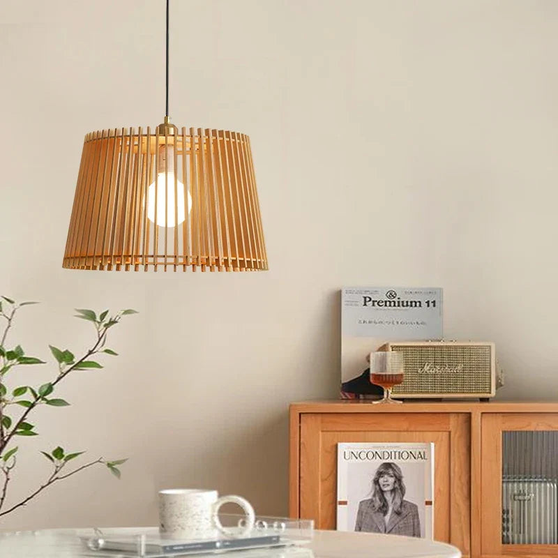 Moderne Japanse Vogelkooi Hanglamp – Houten Emmer Chandelier voor Woonkamer, Slaapkamer en Bar Decor