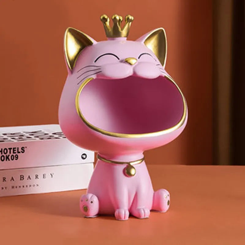 Fortune Crown Big Mouth Kat Toegang Sleutelhanger Decoratief Ornament, Licht Luxe Huiswarming Geschenk Beeldhouwwerk