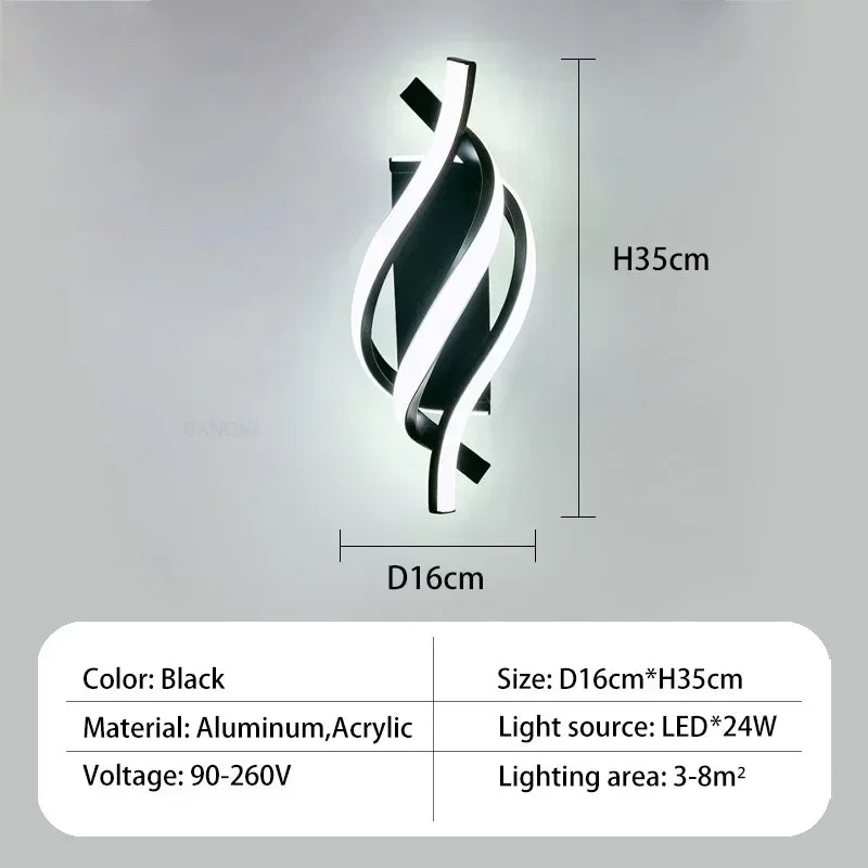Moderne LED Wandlamp – Gebogen Spiraal Ontwerp Wandlamp voor Woonkamer, Slaapkamer, Gang en Thuisdecor