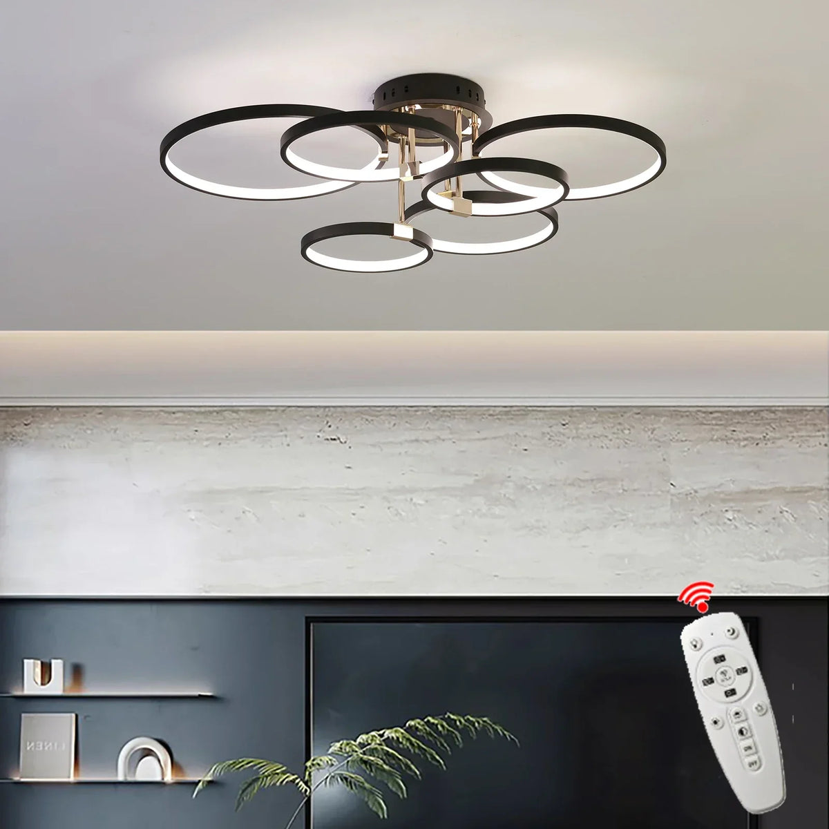 Moderne Dimbare LED Plafondlamp – 4/6 Ring Kroonluchter met Afstandsbediening, Verstelbare Kleurtemperatuur voor Woonkamer, Slaapkamer en Eetkamer