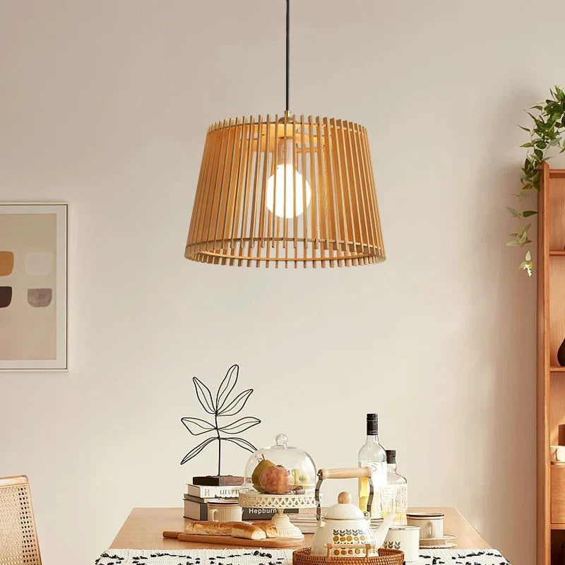 Moderne Japanse Vogelkooi Hanglamp – Houten Emmer Chandelier voor Woonkamer, Slaapkamer en Bar Decor