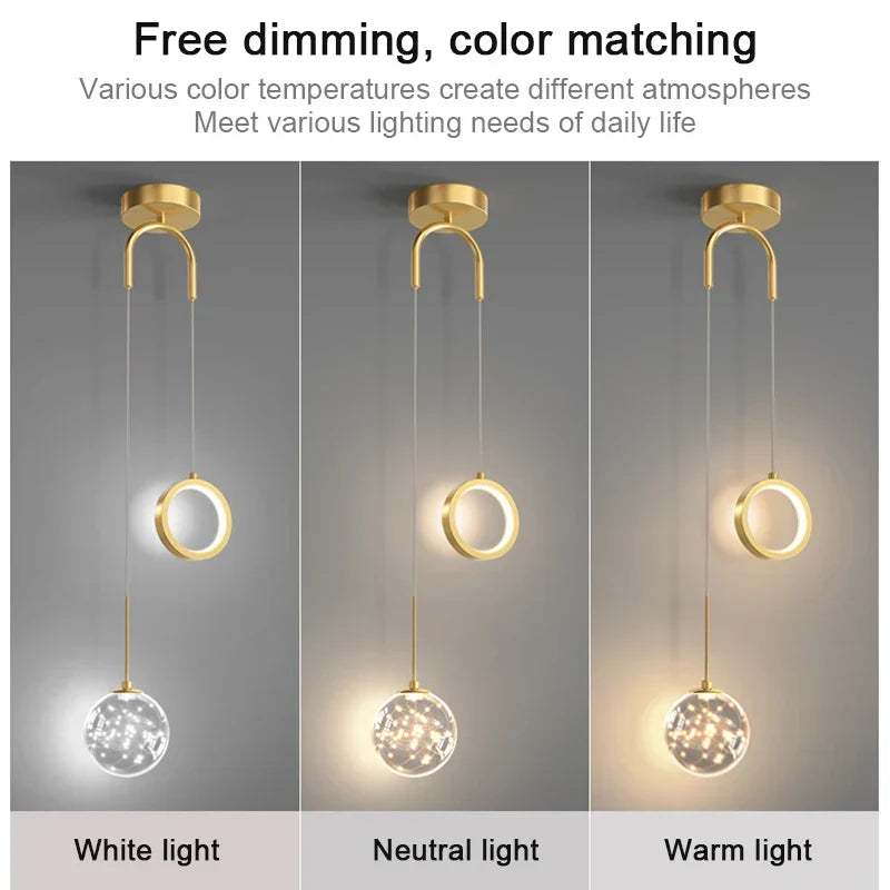 Moderne LED Hanglamp – 2-Weg Binnen Hanglamp voor Woonkamer, Slaapkamer, Eettafel met Aanpasbare 3 Lichtkleuren