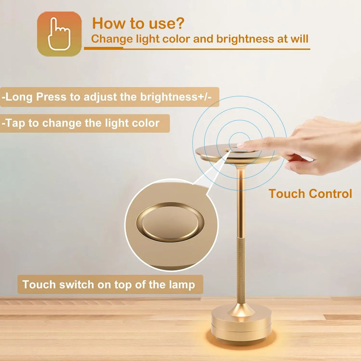 Classic Touch Sensor LED Tafellamp | Oplaadbare Draadloze Bureau Lamp met 3 Kleur Instelbare Temperatuur