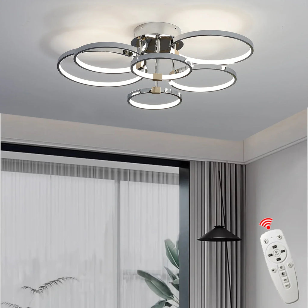 Moderne Dimbare LED Plafondlamp – 4/6 Ring Kroonluchter met Afstandsbediening, Verstelbare Kleurtemperatuur voor Woonkamer, Slaapkamer en Eetkamer