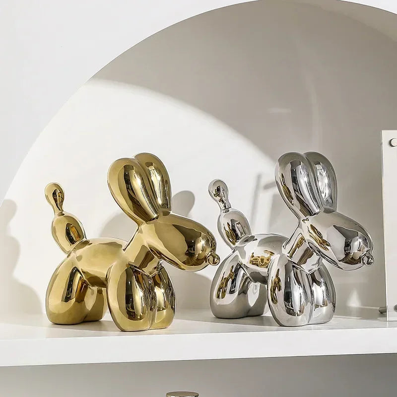 Noordse Keramische Ballon Hond Sculptuur Gouden Dieren Decoraties Beeld Sieraden Voor de Woonkamer Creatieve Desktop Ornament Huisdecoratie