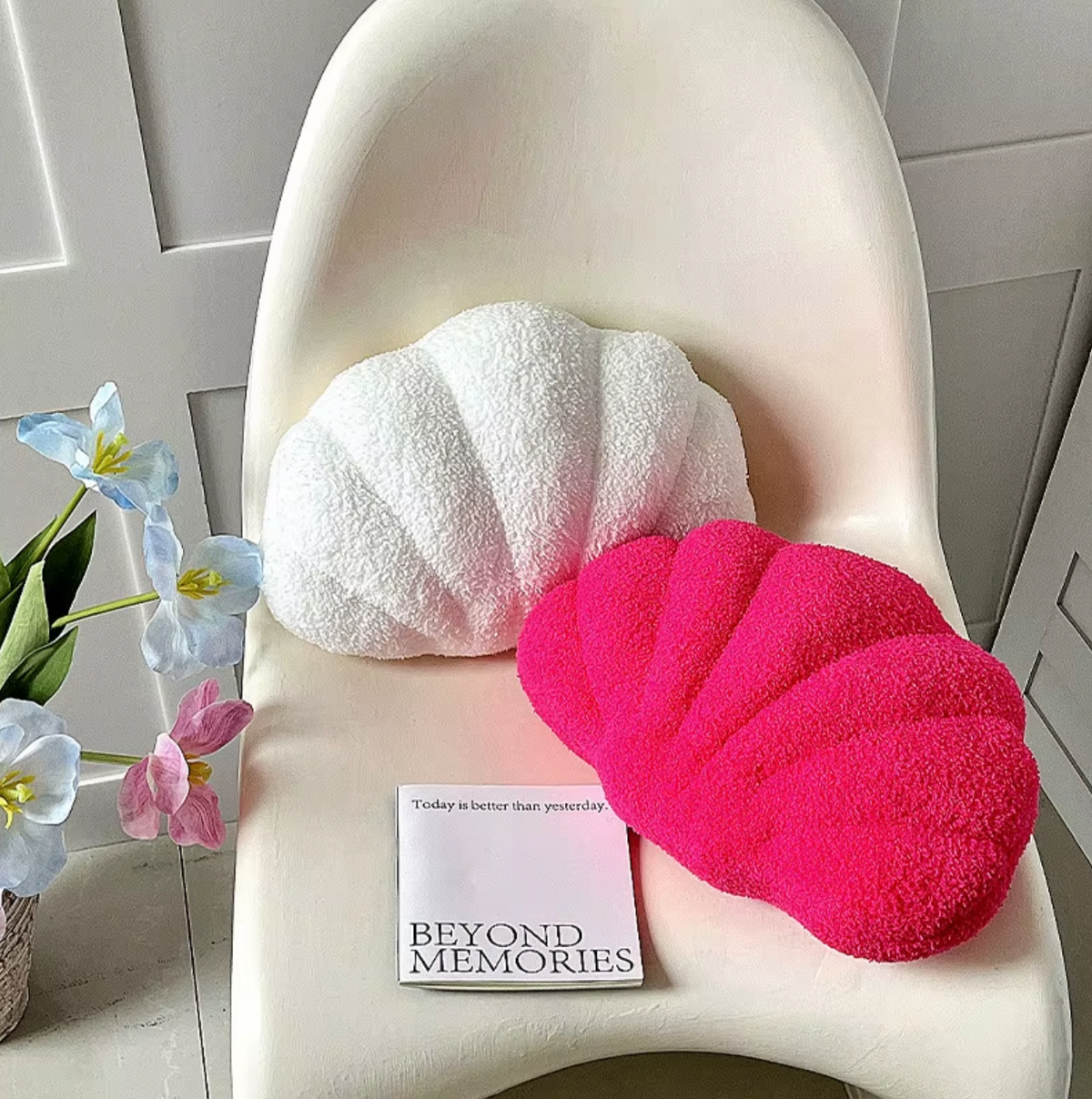 Pastel Shell Kussen – Fluffy Bouclé Pluche Kussen | Troscana