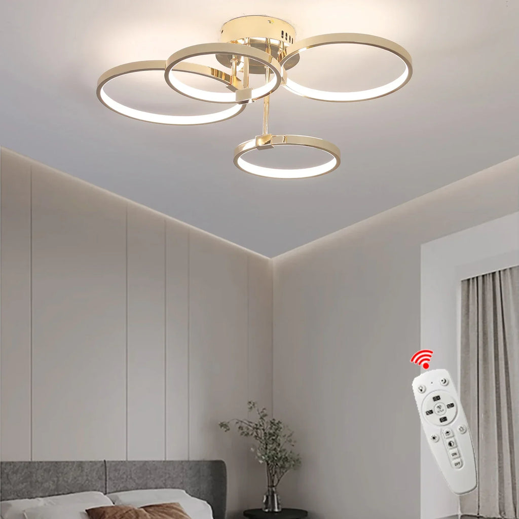 Moderne Dimbare LED Plafondlamp – 4/6 Ring Kroonluchter met Afstandsbediening, Verstelbare Kleurtemperatuur voor Woonkamer, Slaapkamer en Eetkamer