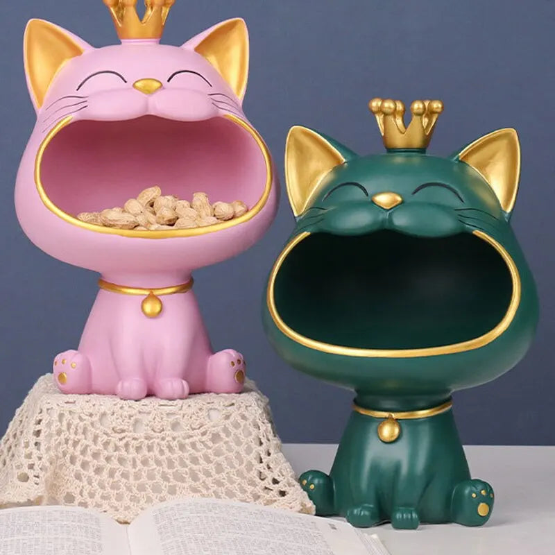 Fortune Crown Big Mouth Kat Toegang Sleutelhanger Decoratief Ornament, Licht Luxe Huiswarming Geschenk Beeldhouwwerk