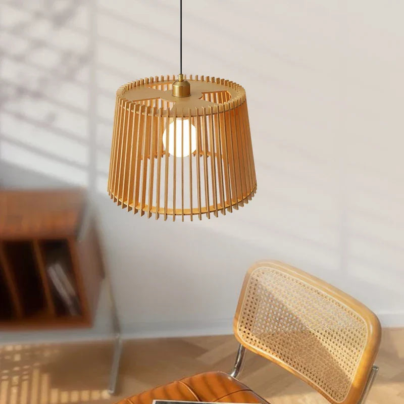 Moderne Japanse Vogelkooi Hanglamp – Houten Emmer Chandelier voor Woonkamer, Slaapkamer en Bar Decor