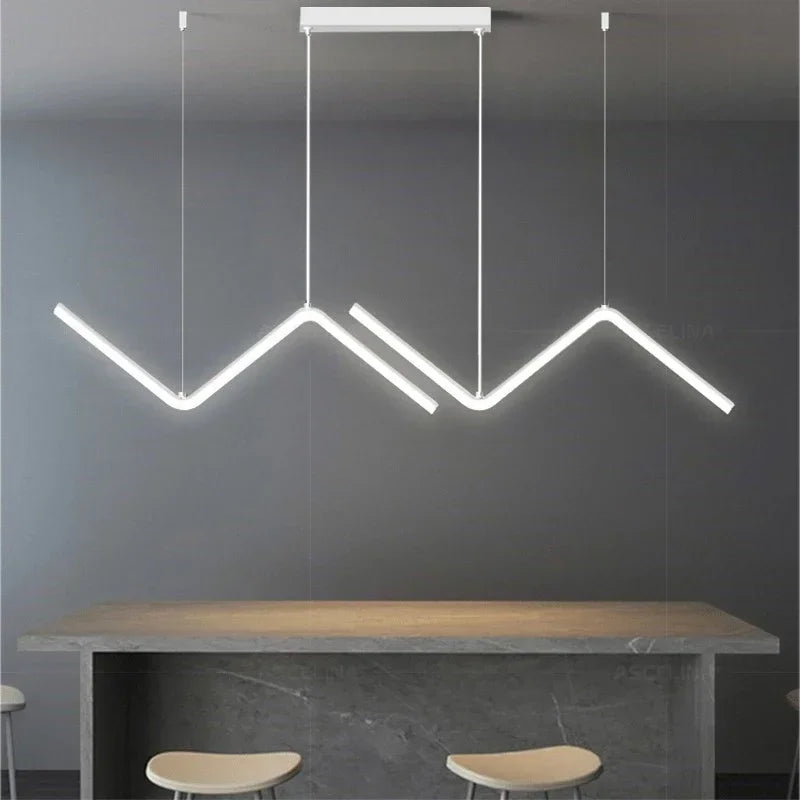 Moderne LED Hanglamp – Nordic Gouden Kroonluchter voor Keuken, Eetkamer en Restaurant, Z-Vormig Ontwerp met Afstandsbediening