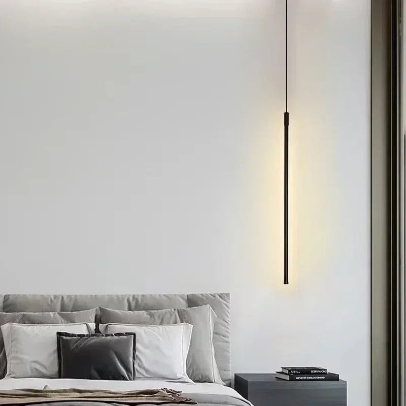 Moderne LED Lange Hanglamp voor Eetkamer, Slaapkamer & Woonkamer – Touch Switch, Aluminium Hanglamp, Witte & Zwarte Lampenkap