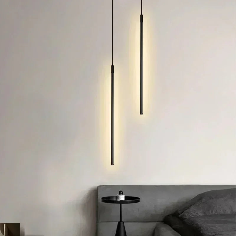 Moderne LED Lange Hanglamp voor Eetkamer, Slaapkamer & Woonkamer – Touch Switch, Aluminium Hanglamp, Witte & Zwarte Lampenkap