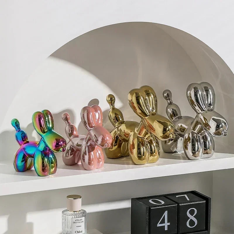 Noordse Keramische Ballon Hond Sculptuur Gouden Dieren Decoraties Beeld Sieraden Voor de Woonkamer Creatieve Desktop Ornament Huisdecoratie