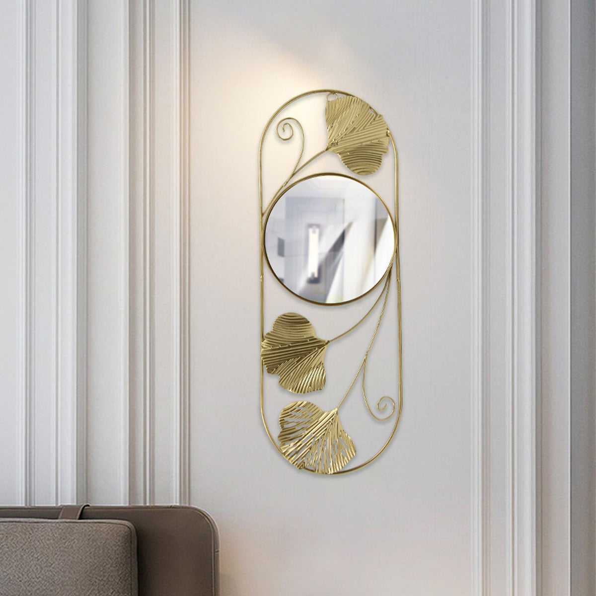 Troscana | Elegante Metalen Ginkgo Blad Wand Spiegel