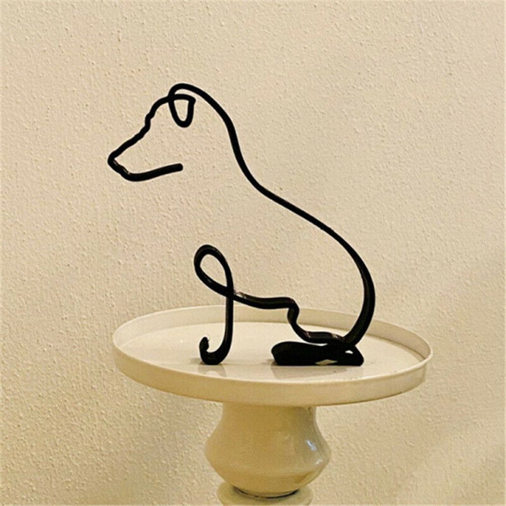 Tier Kunst Eisen Skulptur Retro Metall zwarte lijnen kat hond bureau ornament
