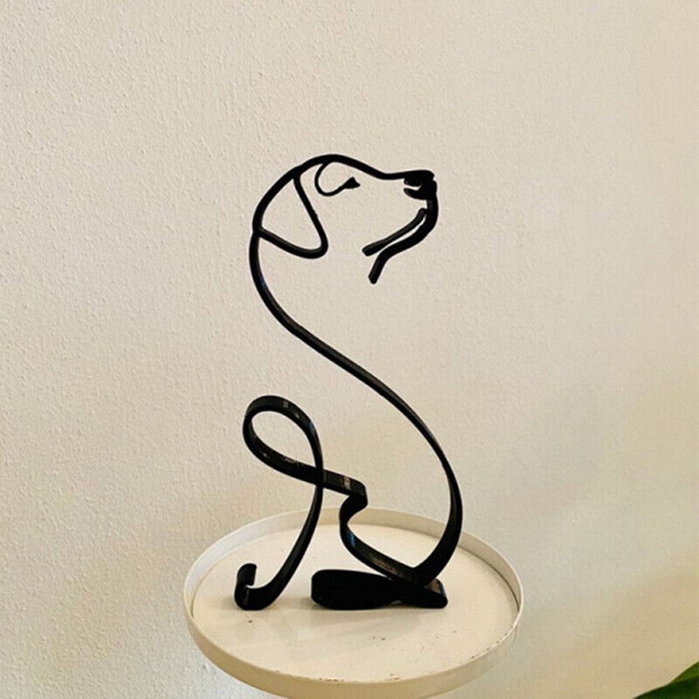 Tier Kunst Eisen Skulptur Retro Metall zwarte lijnen kat hond bureau ornament