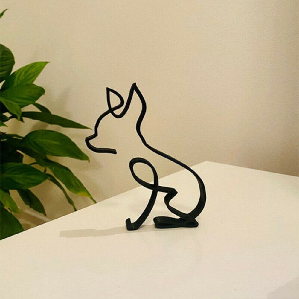 Tier Kunst Eisen Skulptur Retro Metall zwarte lijnen kat hond bureau ornament