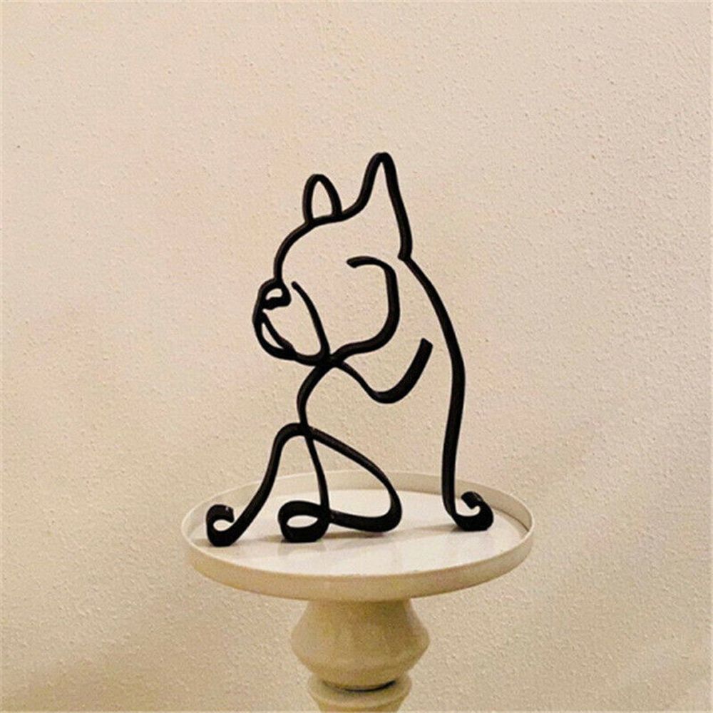 Tier Kunst Eisen Skulptur Retro Metall zwarte lijnen kat hond bureau ornament