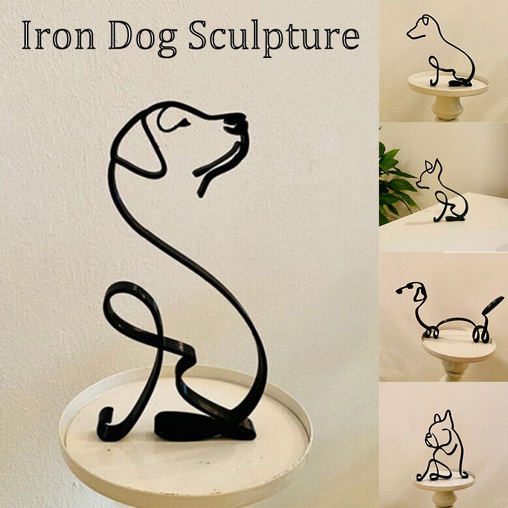 Tier Kunst Eisen Skulptur Retro Metall zwarte lijnen kat hond bureau ornament