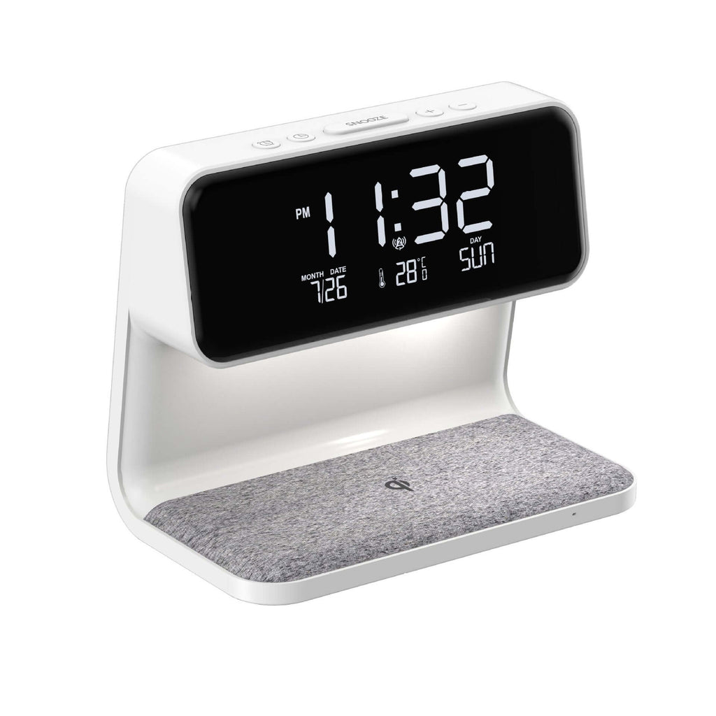 Creatieve 3-in-1 Bedlamp Draadloze Oplading LCD Scherm Alarmklok Draadloze Telefoon Oplader