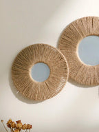 Troscana | Ronde decoratieve wandspiegel in boho stijl met geweven henneptouw