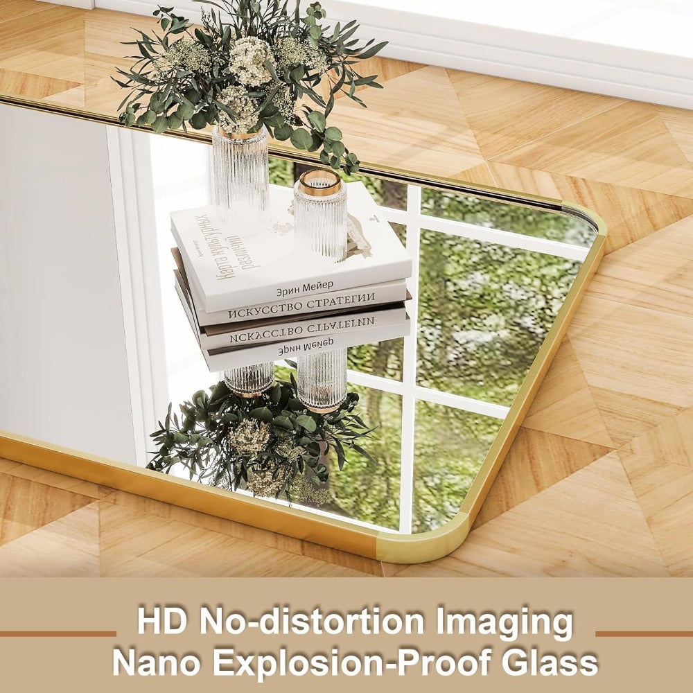 Elegante Gouden Aluminium Frame Volledige Lengte Spiegel met Stand