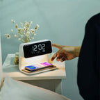 Creatieve 3-in-1 Bedlamp Draadloze Oplading LCD Scherm Alarmklok Draadloze Telefoon Oplader