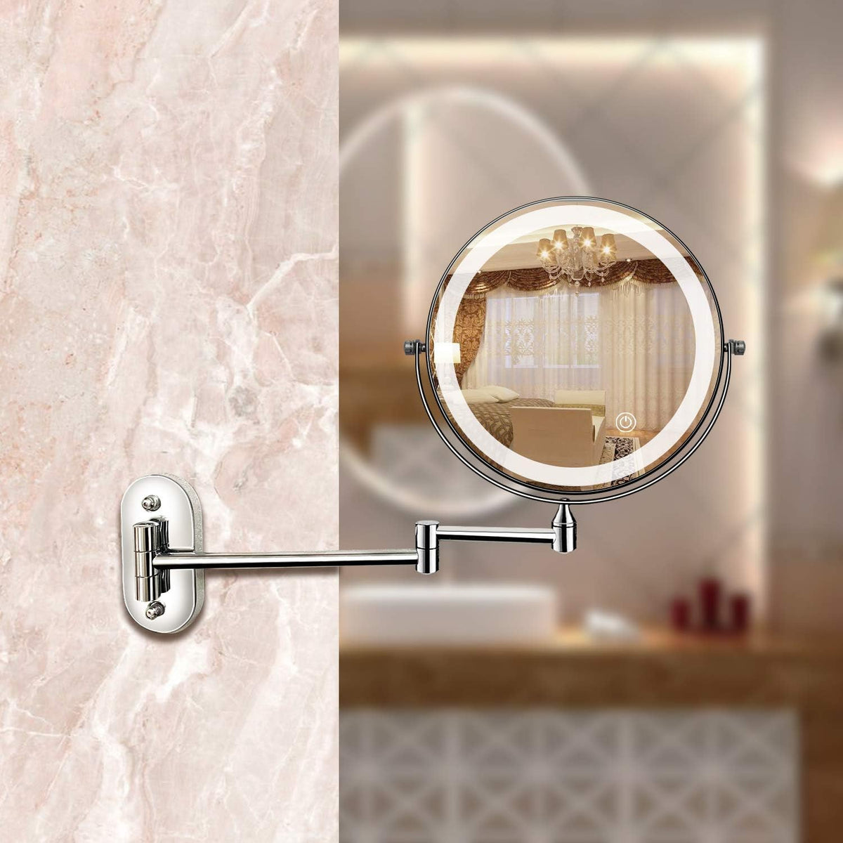 Troscana | LED Wandspiegel met Chroomrand en Vergroter