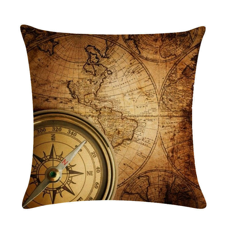 18" Sierkussenhoezen Kussenhoes Huisdecoratie Vintage Wereldkaart Patroon Cojines Troscana