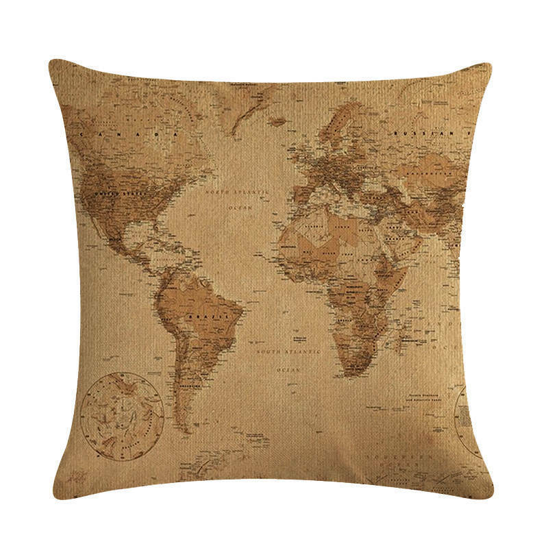 18" Sierkussenhoezen Kussenhoes Huisdecoratie Vintage Wereldkaart Patroon Cojines Troscana